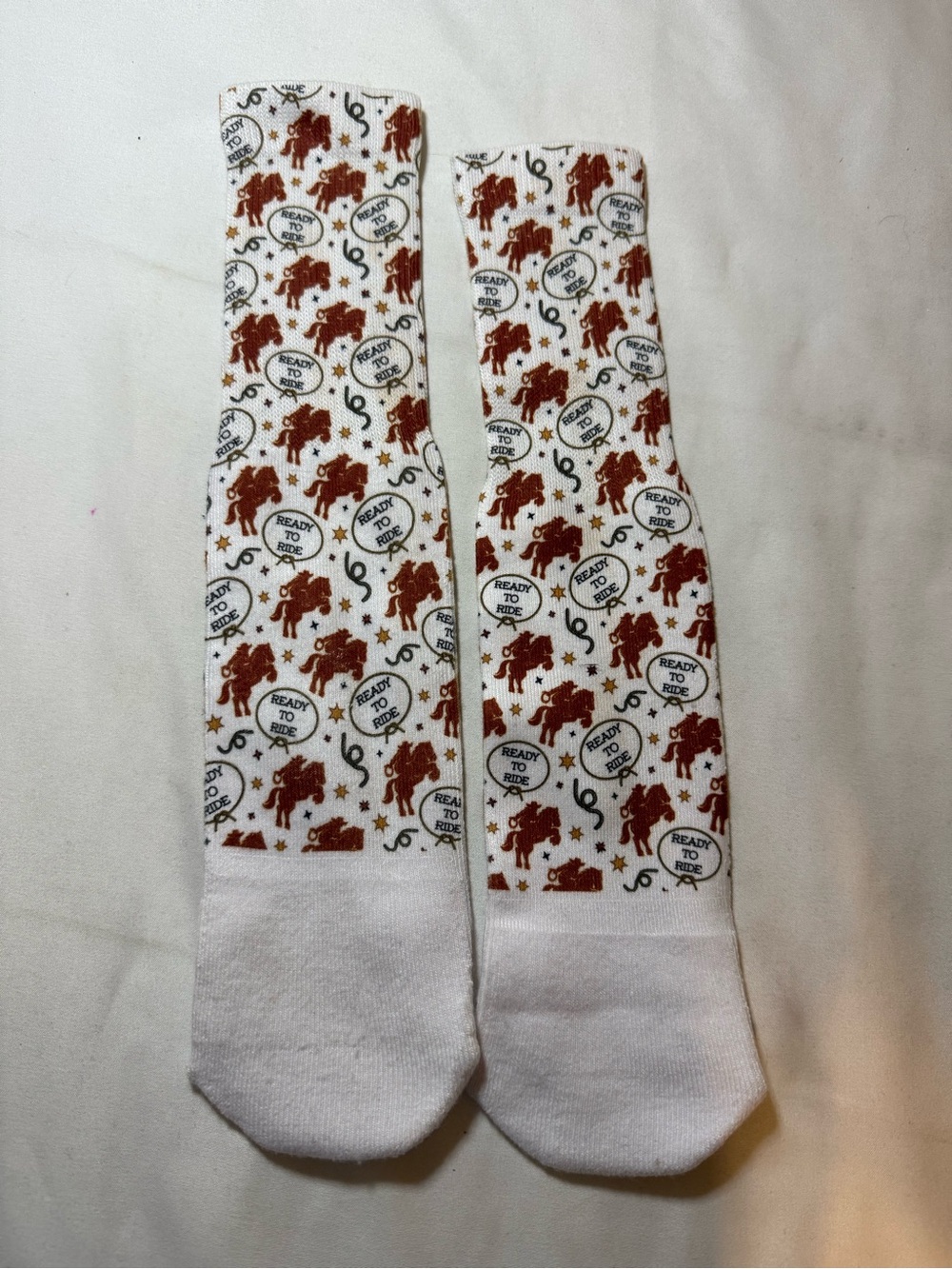 Men's White Socks with Brown Rodeo Horse Print - Unbranded